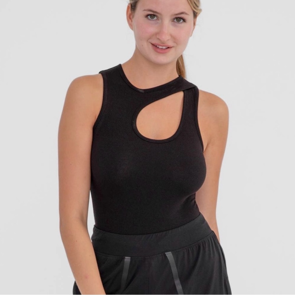 Mono B Black Asymmetrical Cutout Bodysuit